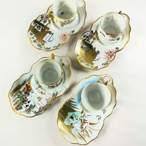 Juego de 4 Tazas Orientales con Platillos Decorados - imagen 2