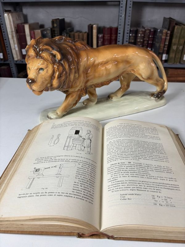 Libro de Enología antiguo con estatua de león - imagen 4