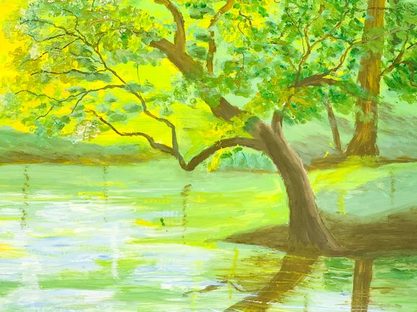 Pintura de paisaje campestre en óleo sobre fibra - imagen 3