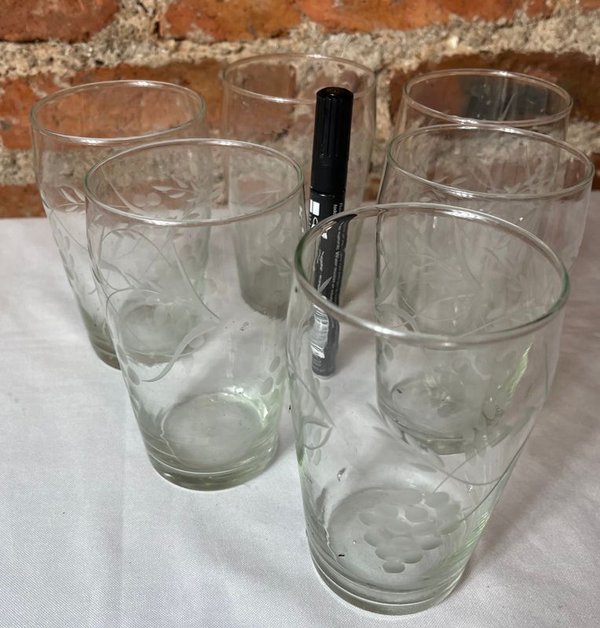Juego de 6 Vasos de Cristal Tallados con Diseño Floral - imagen 1