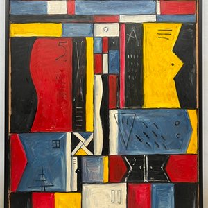 Oleo "Constructivo en Colores Primarios" de Héctor Goitiño - 106 x 80 cm - imagen 2