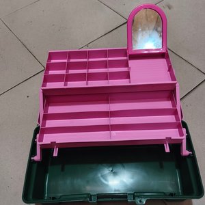 Caja Organizadora de Plástico Rosa y Verde con Espejo y Manija Plegable - imagen 2