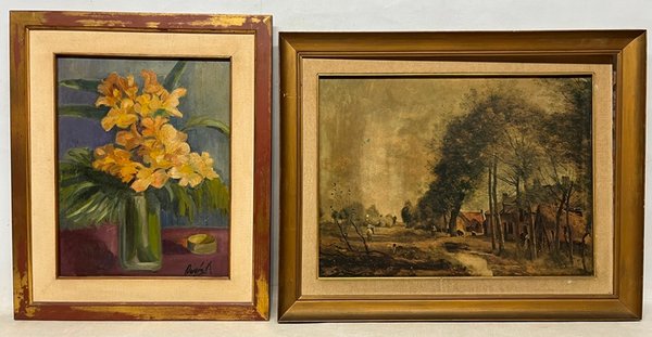Lote anterior: Pintura de arte con firma ilegible - Jarrón con flores y lámina de Corot