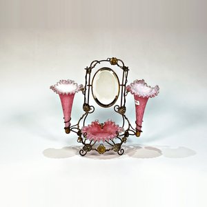 Tocador de Mesa Vintage con Espejo Abatible y Floreros Rosados - imagen 2