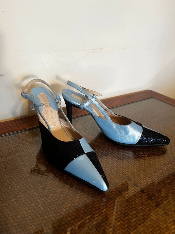 Zapatos de Fiesta Stiletto Botti Talle 36 Negro y Celeste - imagen 1
