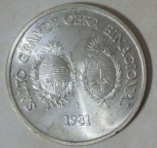 Moneda Conmemorativa Uruguay 1981 Salto Grande Plata .900 - imagen 1