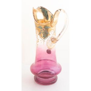 Jarra y 2 Vasos de Cristal Veneciano Esmaltado con Flores Rosas y Doradas - imagen 3