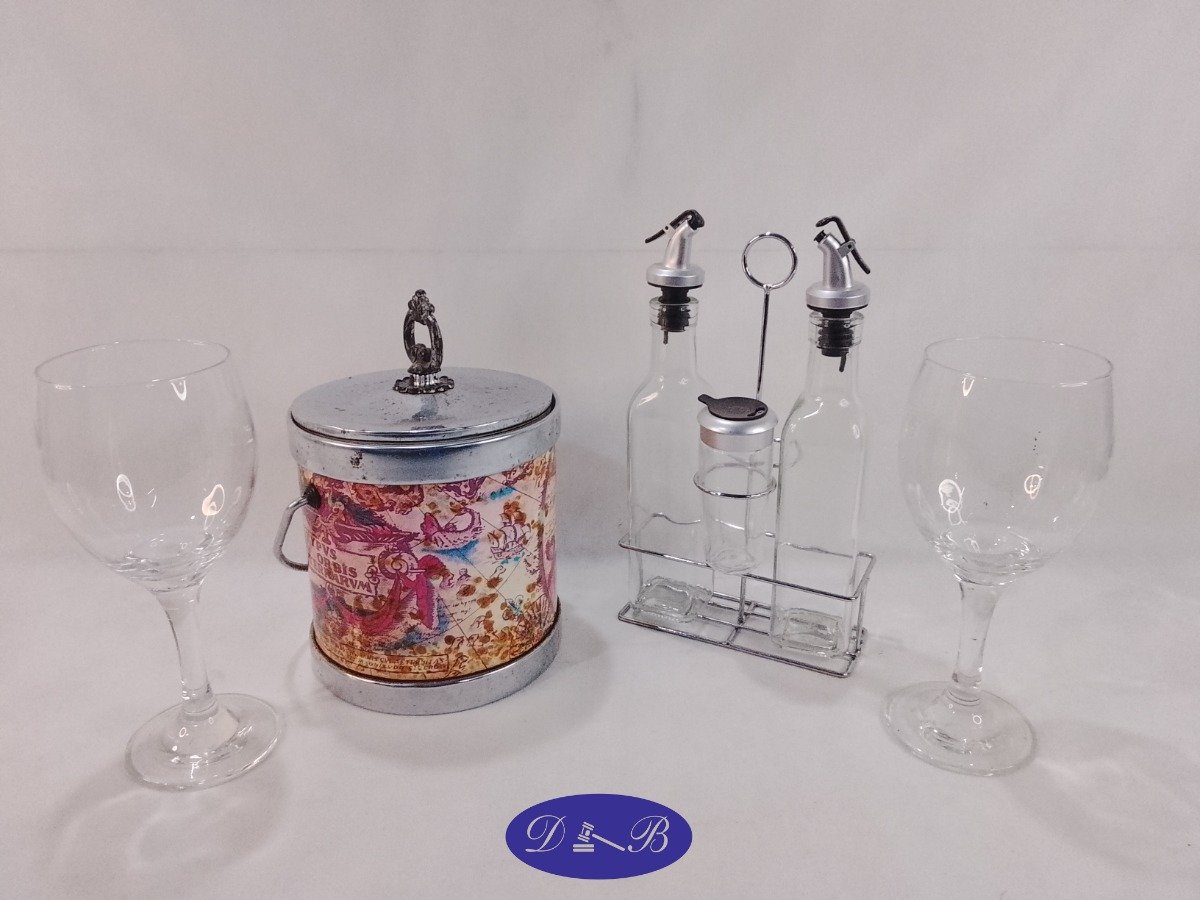 Juego de Hielera, Aceitero y 2 Copas Altas