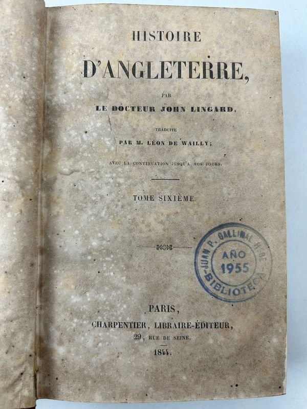 Colección de 6 tomos de la Histoire d'Angleterre de Lingard - imagen 6
