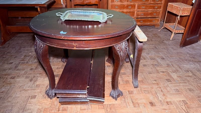 Mesa Extensible Reina Ana Antigua de Madera Oscura