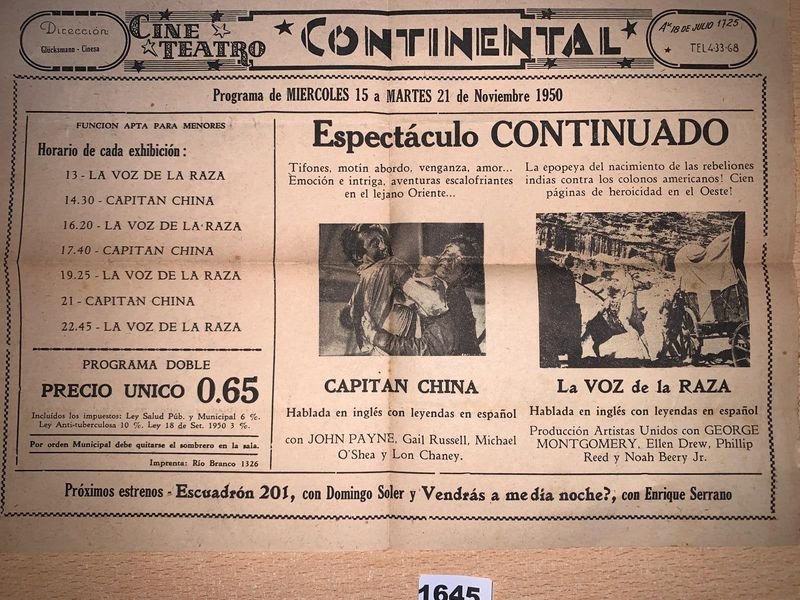 Programa de cine teatro Continental del año 1950 - imagen 3