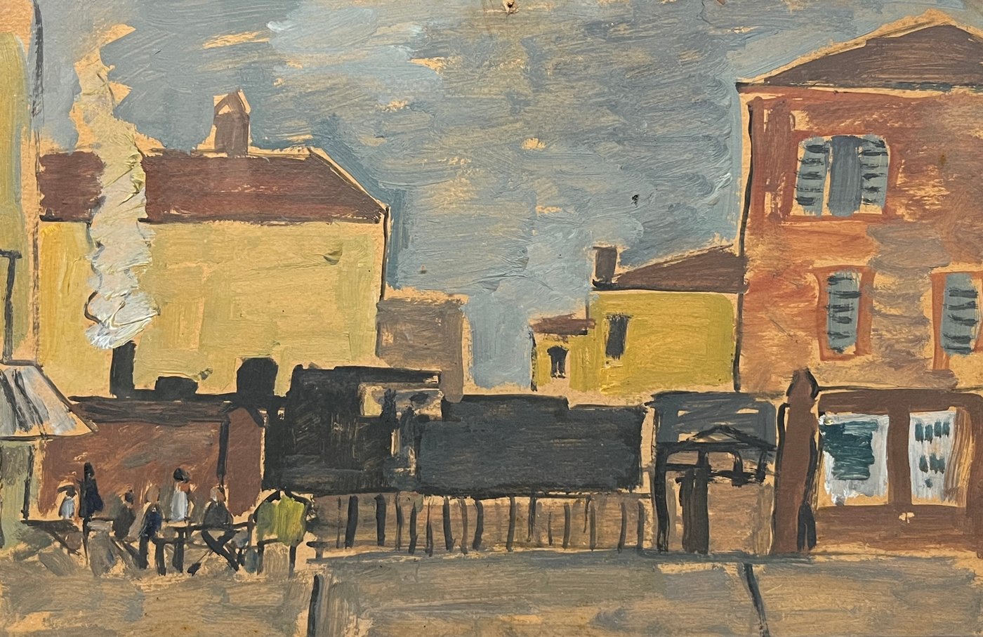Oleo "Escena de Ciudad" de Augusto Torres - 23 x 35 cm