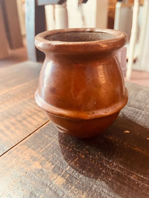 Mate antiguo forrado cobre, vaso de cerámica - imagen 2