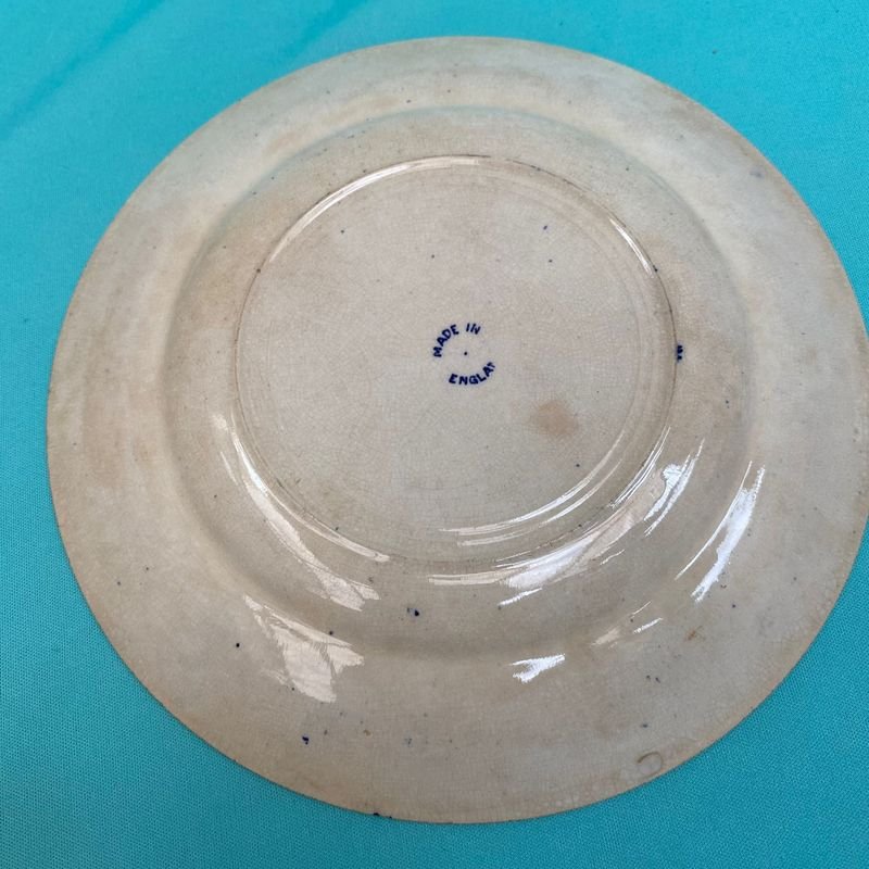 Plato antiguo de porcelana azul y blanco con borde dorado - imagen 2