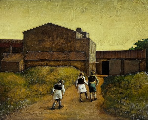 Obra "Niños a la Escuela" de Angel Tejera - Acrílico sobre Fibra (60x74 cm) - imagen 1