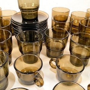 Set de Vidrio Francés "Vereco" para Té y Café: Tazas, Pocillos y Platitos - imagen 3
