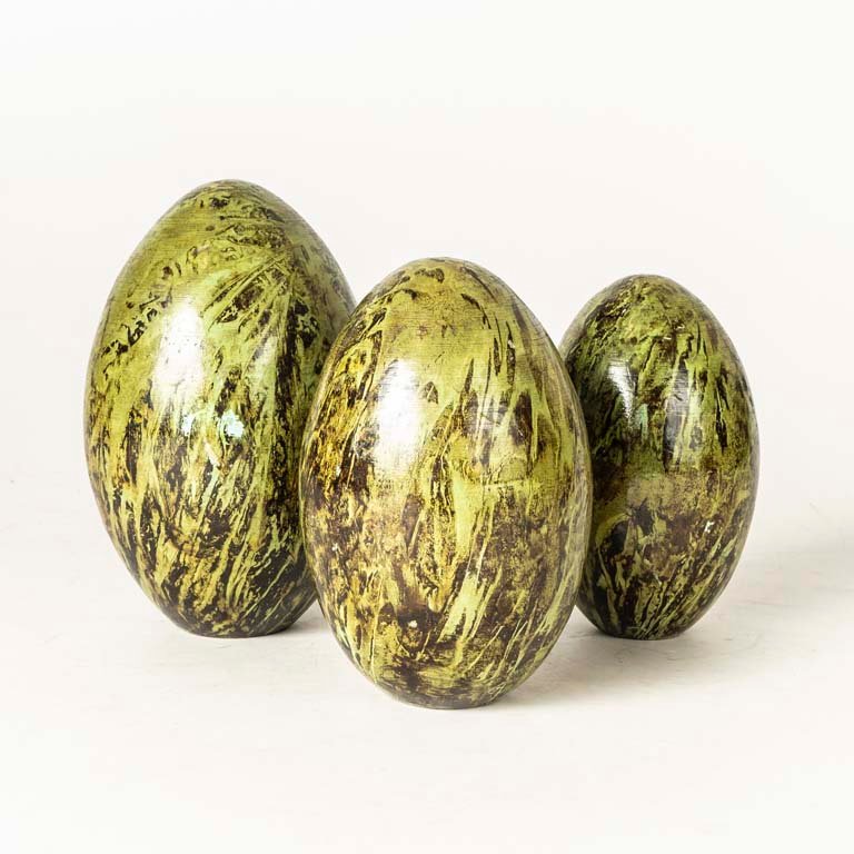 3 Huevos Decorativos de Madera Pintados