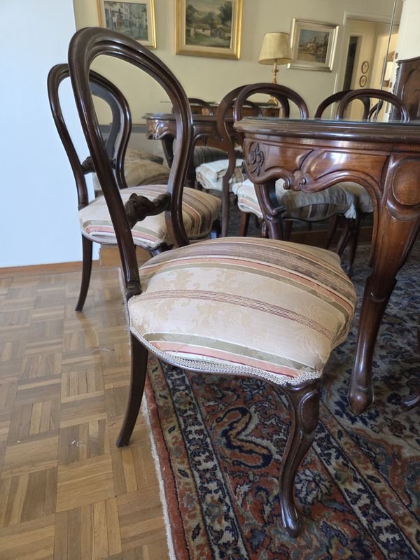 Juego de comedor Victoriano en caoba con 8 sillas firmes y tapa de vidrio original - imagen 3