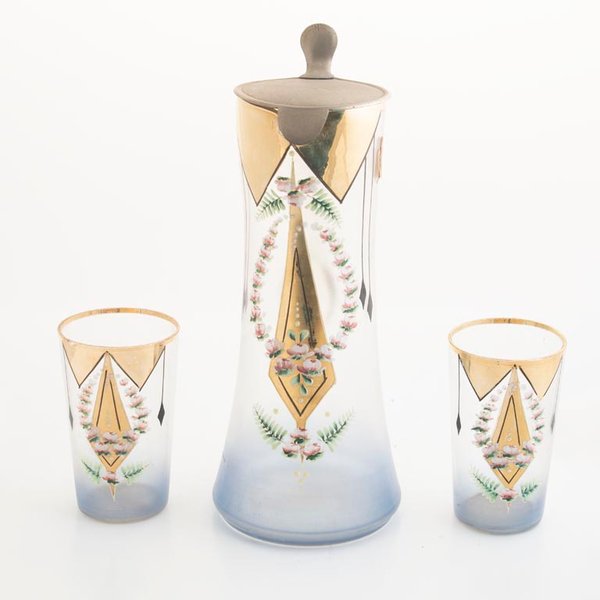 Jarra y 2 Vasos de Cristal Veneciano con Esmalte y Tapa Metálica - imagen 1