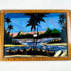 Bandeja Decorativa de Madera y Vidrio con Paisaje de Río de Janeiro - imagen 2