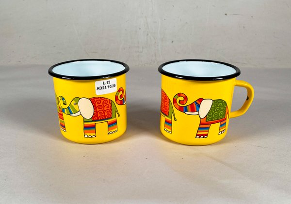 Par de Tazas Esmaltadas Amarillas con Diseño de Elefantes - imagen 1