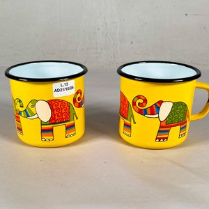 Par de Tazas Esmaltadas Amarillas con Diseño de Elefantes - imagen 1