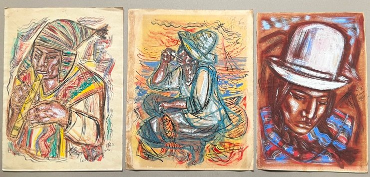 Lote siguiente: Pinturas al óleo sobre papel de Castellano