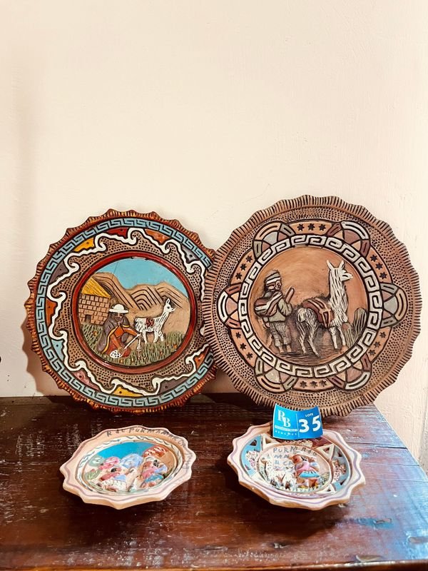 4 PLATOS DECORATIVOS DE BARRO - imagen 1