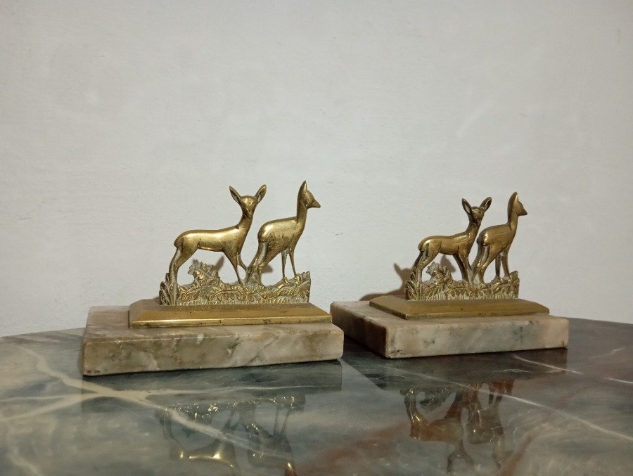 Dos figurines de ciervo en bronce con bases de mármol - imagen 4