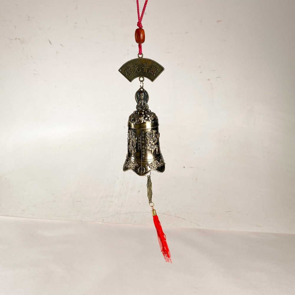 Campana Oriental con Badajo y Adornos Budistas, 10 cm