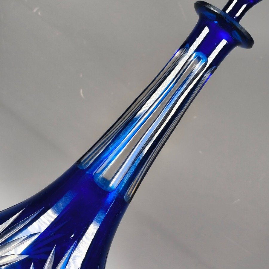 Botellón de cristal tallado en tonos azul y hialino - imagen 5