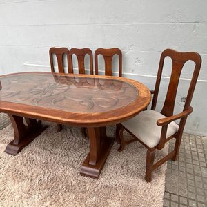 Juego de Comedor: Mesa Oval de Madera Tallada con Tapa de Vidrio y 8 Sillas - imagen 18