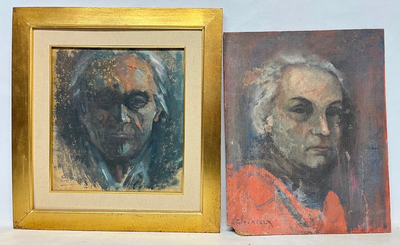 Lote siguiente: Dos pinturas al óleo de personas en un paisaje urbano
