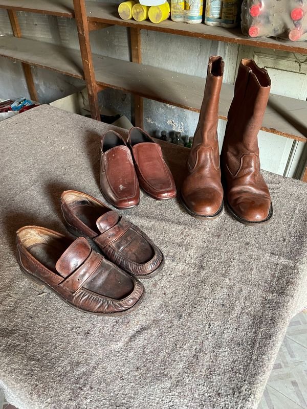 Lote de Zapatos y Botas de Cuero Marrón