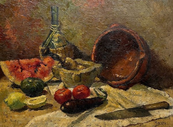 Lote anterior: Pintura de Miguel De Vita: Botellón y recipiente