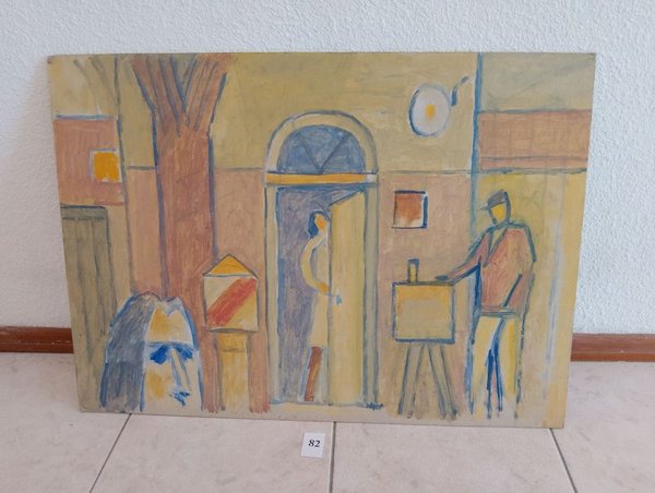 Óleo sobre cartón "El Artista" de Luis Pérez Iglesias (70x50 cm)