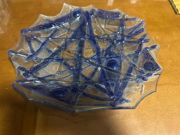Centro de Mesa de Vidrio Pintado Azul y Transparente