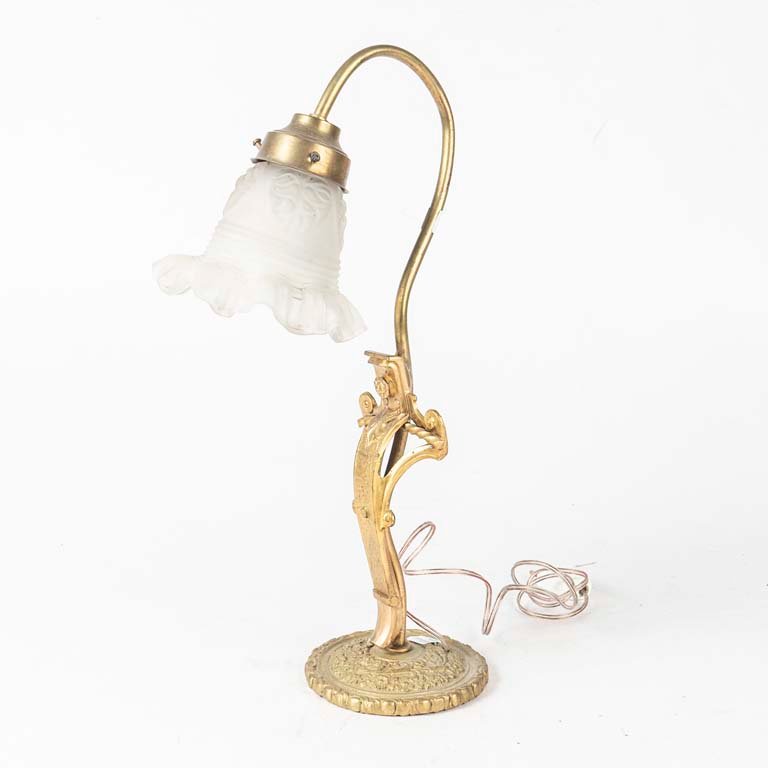 Lámpara de Sobremesa de Bronce con Tulipa de Vidrio