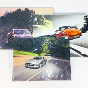 Tres Cuadros Modernos Estampados: Autos Clásicos Mercedes y Porsche - imagen 1