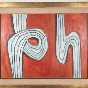 Mario Lorieto - Óleo Abstracto sobre Lienzo con Marco Dorado - imagen 3