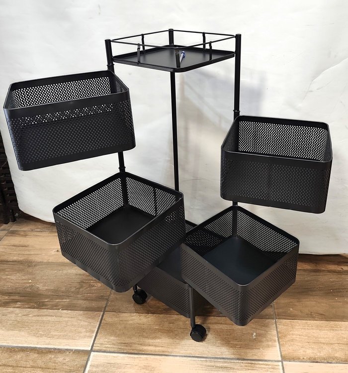 Organizador metálico X5 canastos y ruedas, rectangular, negro, nuevo en caja - imagen 3