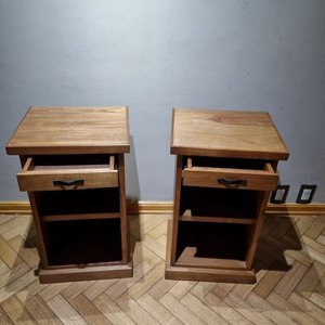 Par de Mesas de Luz Rústicas de Madera con Cajón y Estantes - imagen 2