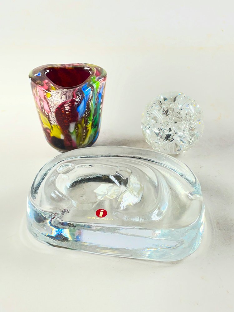 Florerito Murano Multicolor, Esfera Hialina y Placa de Cristal "Made in Finland"