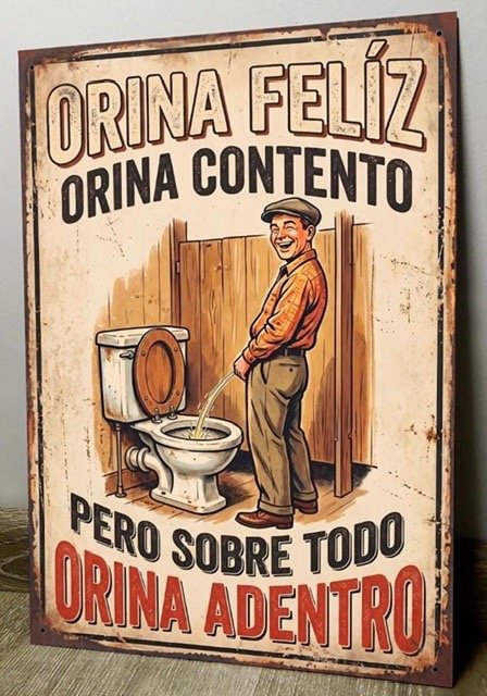 Cartel Decorativo de Chapa "Orina Feliz"