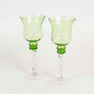 Par de Copones de Cristal Color Verde con Tallo Retorcido - imagen 1