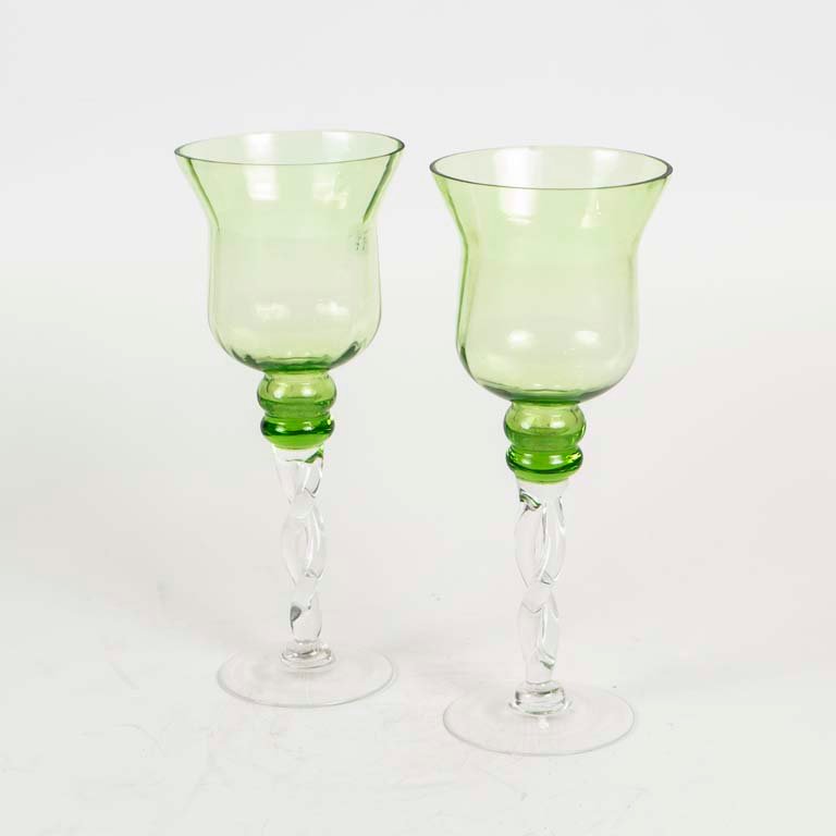 Par de Copones de Cristal Color Verde con Tallo Retorcido
