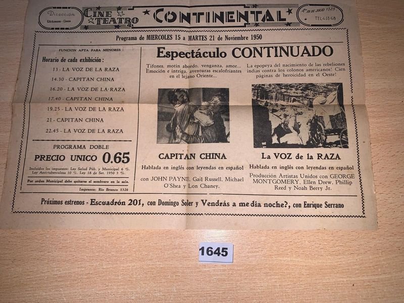 Programa de cine teatro Continental del año 1950 - imagen 2