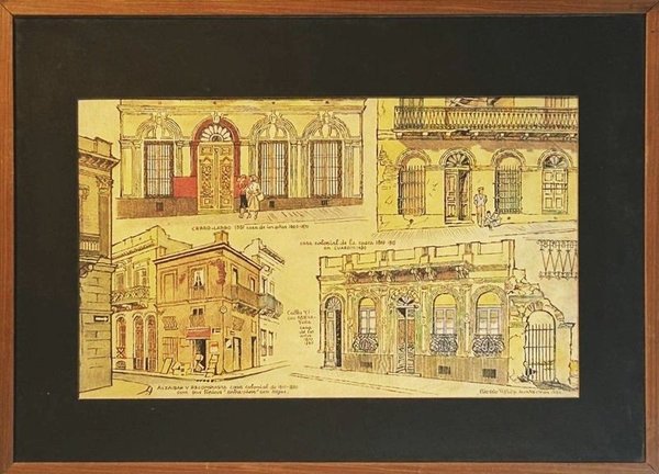 Conjunto de 2 Serigrafías Atribuidas a Pierre Fossey: "Casa Colonial de Montevideo 1830-1840" y "Edificio Histórico" - imagen 1