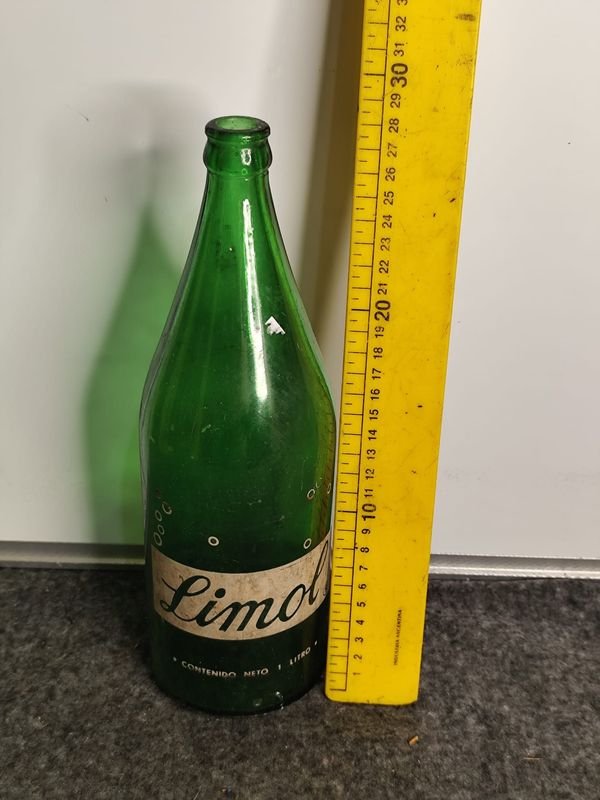 Botella Antigua de Vidrio Verde Limol 1 Litro
