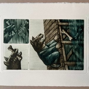 Grabado "El Perro y la Sombra" de Luis Alberto Solari, 155/200 - imagen 2